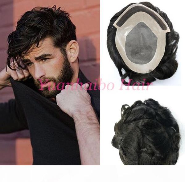 

indian remy hair toupee loose wave virgin hair men wig 7x9 size mono base with pu human hair toupee for men ing, Black