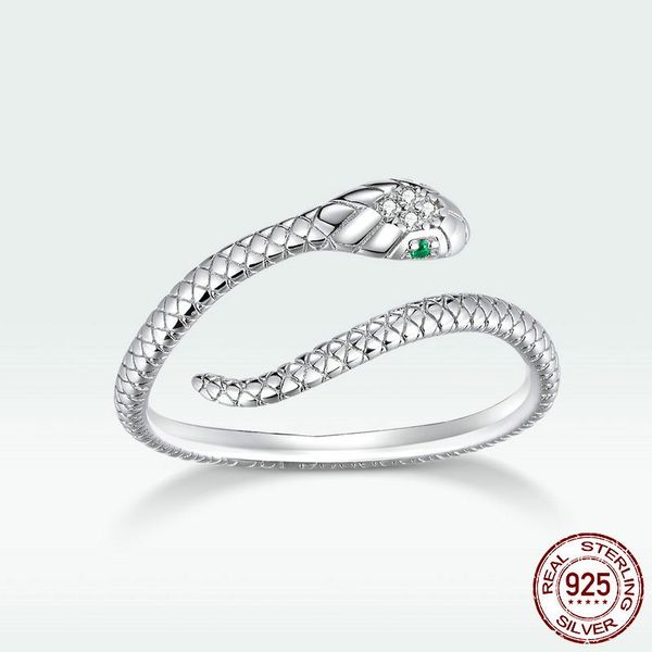 

модные марказит 100% неподдельные 925 sterling silver snake размер открытые кольца регулируемое finger для женщин statement свадебные украше