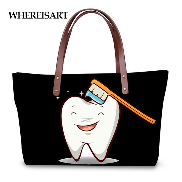 

whereisart youth girls luxury handbags cute cartoon dentist 3d printing large handbag for women leisure messenger bag beach bag