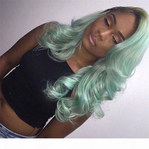 

long wavy synthetic wigs 2017 fashion costume hair wigs charming green ombre wigs for women with bangs, Black