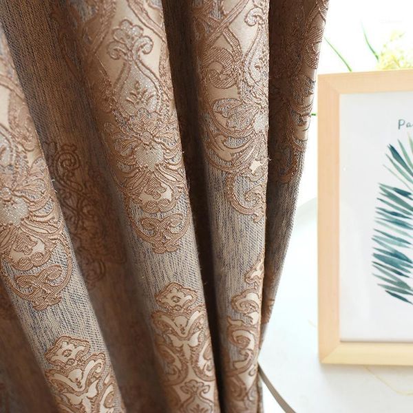 

european high-end damascus jacquard curtain coffee color thickening blackout curtains for living room bedroom blinds drapes512#41