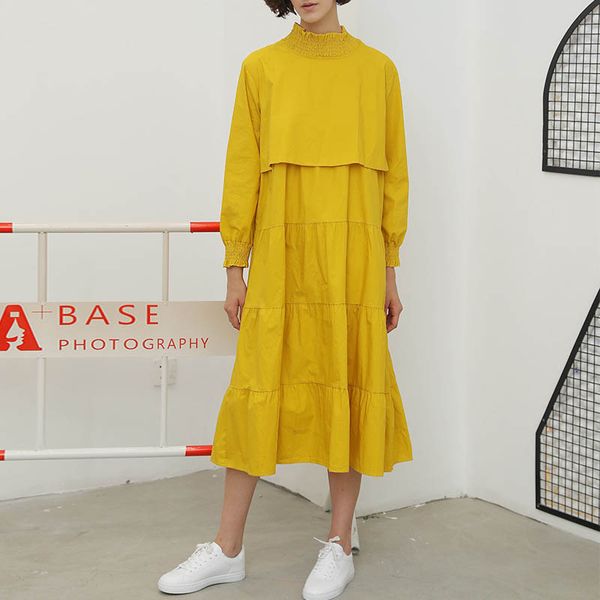 

2021 spring new european and american women's solid color loose large size slim neck long sleeve a dress, Black;gray