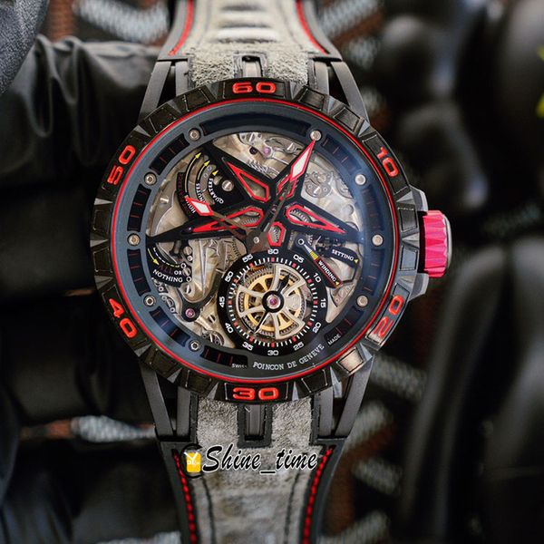 

new skeleton tourbillon dial titanium alloy black dlc case excalibur spider rddbex0862 automatic mens watch leather strap watches, Slivery;brown