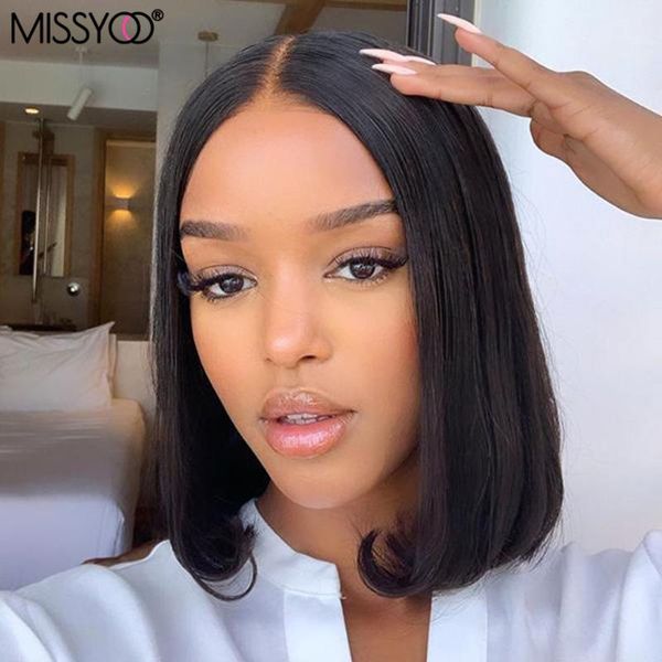 

lace wigs short bob closure wig with tail filps for women natural color human hair part 13x1 hairline brazilian 180%, Black;brown