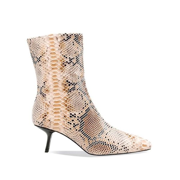 

boots womens pointy toe ankle snake pattern strange high heel match colors shoes 2021 plus size 34-48, Black
