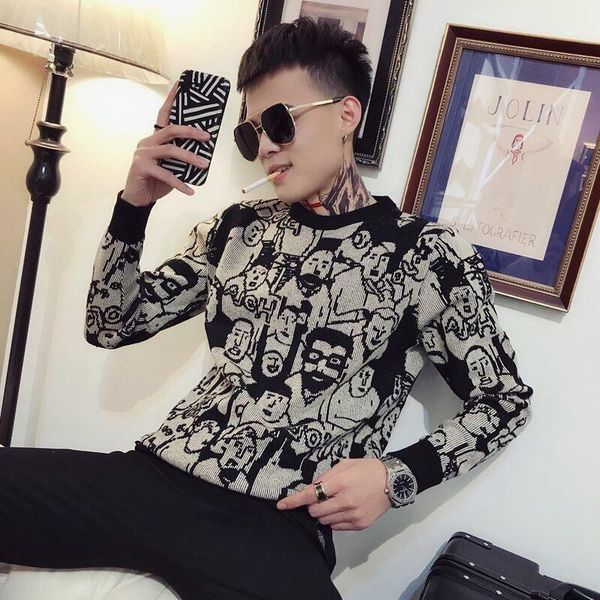 

autumn and winter sweater men's base sweater korean trend net red wild wild slim suit1, White;black