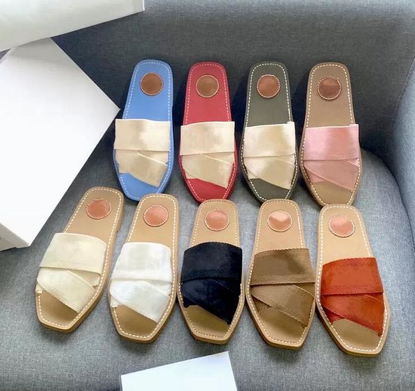 

635 women sandals woody mules brand slipper slide sandal fahsion deisgner lady lettering fabric outdoor leather sole slides flip flops no290, Black