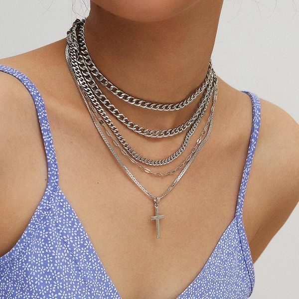 

sohot 2020 punk multilayer chics chic cross подвеска женщины choker ожерелье модный hiphop для женщин-партии ключицы ювелирные изделия = jll, Black;white