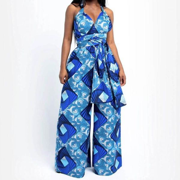 

women fashion dashiki printed sleeveless backless bandage wide legs loose long pants trousers romper jumpsuits overall#g31, Black;white