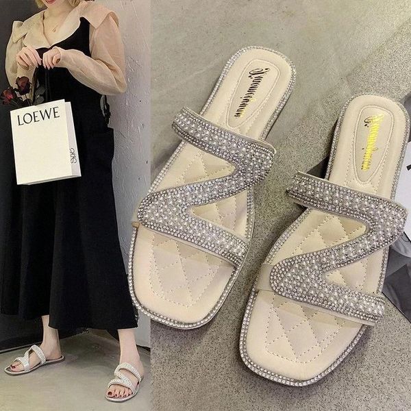 

summer comfortable ladies flat slippers outdoor slippers fashion crystal women flip flops beach shoes casual shoes wild sandals #1g0v