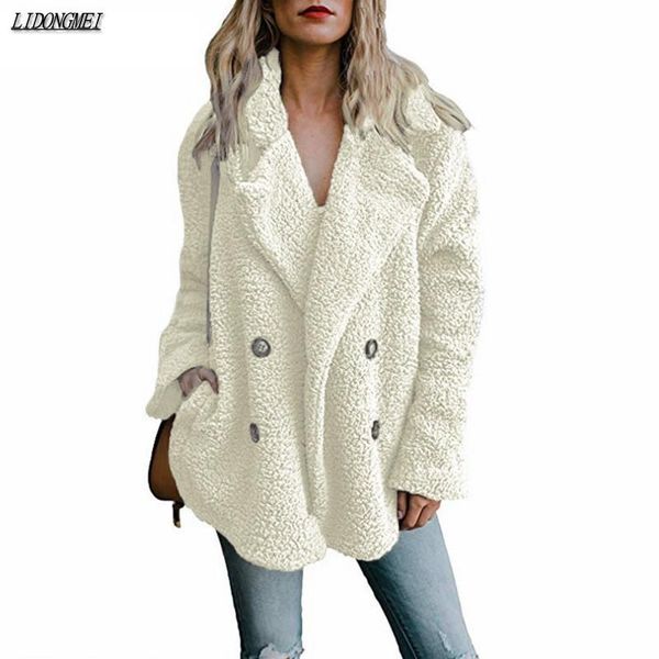 

women's wool & blends fur coat fashion teddy woman made long sleeve fluffy warm comfortable all-match, Black