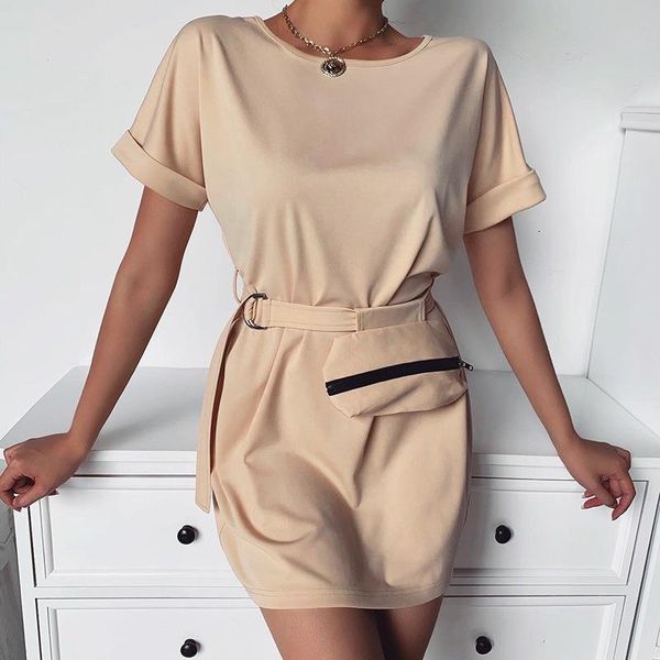 

2021 summer new women's round neck short sleeve fashion running bag lace-up dress women drop shipping, Black;gray