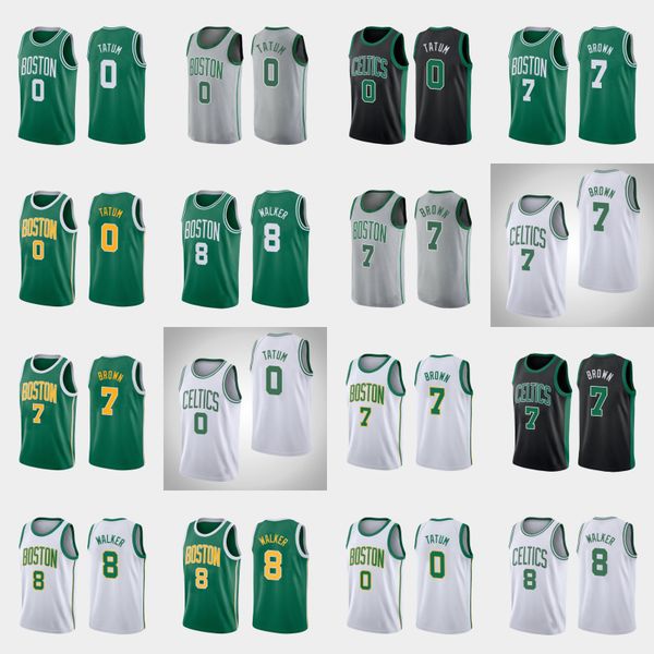 

boston celtics men kemba walker jayson tatum jaylen brown white basketball jersey, Black