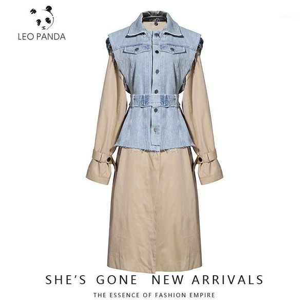 

british style 2020 new spring's women long trench coat windbreaker stylish fashion ladies overcoats cloak with belt1, Tan;black