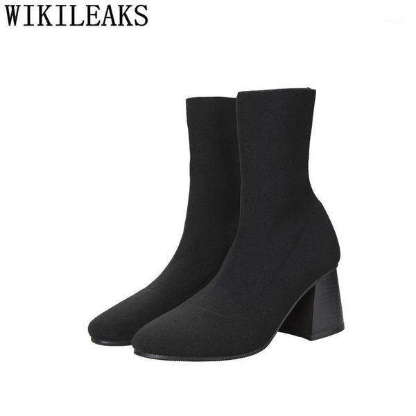 

sock boots black high heels boots women fashion thick heel womens winter shoes ankle for women designer shoes tacones muje1