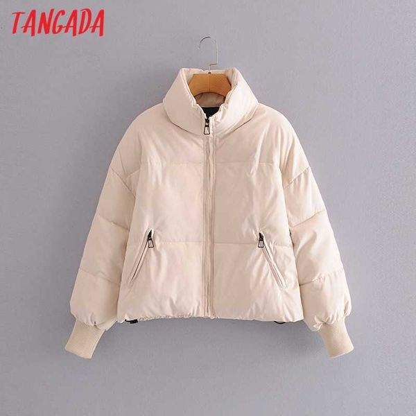 

tangada women solid beige oversize parkas thick winter zipper pockets female warm elegant coat jacket qn15 201013, Black;brown