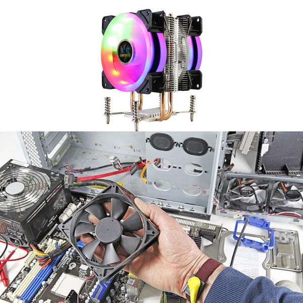 

fans & coolings lanshuo cpu radiator 2 heat pipes rgb cooler ultra quiet fan for lga 2011 x79 x99 x299 (3pin dual fan)