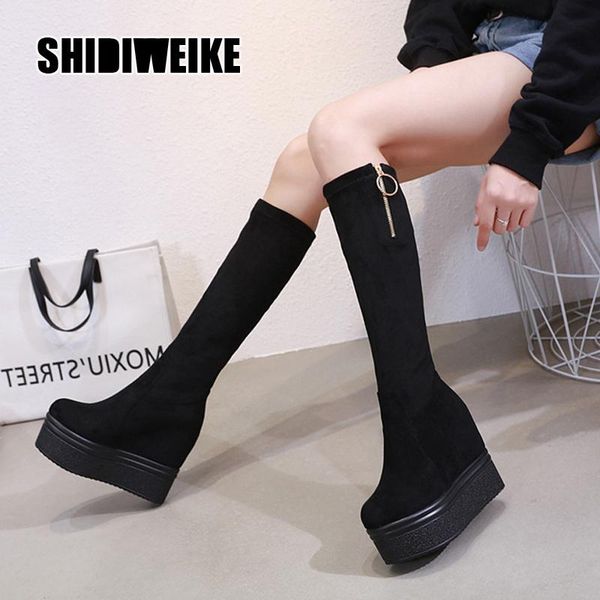 

секси высокие сапоги зимние сапоги платформа женщин гольфы замша длинные металл украшения женщина v855, Black