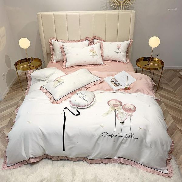 

new simple modern wind silk slip naked sleeping double-sided 60 pure tencel four-piece princess wind ice silk quilt cover1