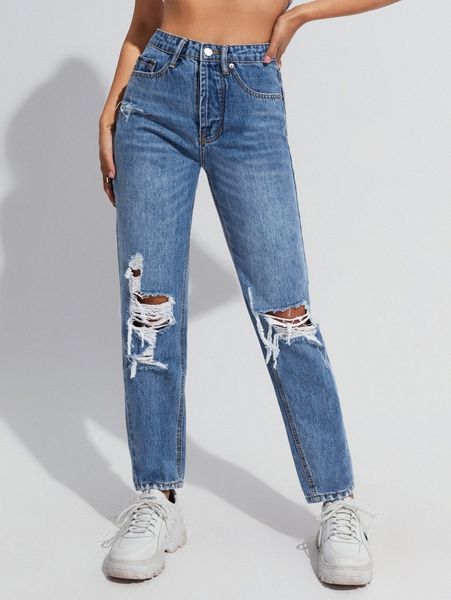 

high waist ripped jeans g9og#, Blue
