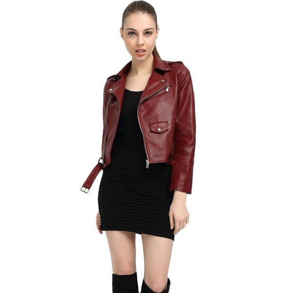 

winter vintage solid slim short biker motorcycle jackets women punk soft pu leather jacket kg-1058, Black