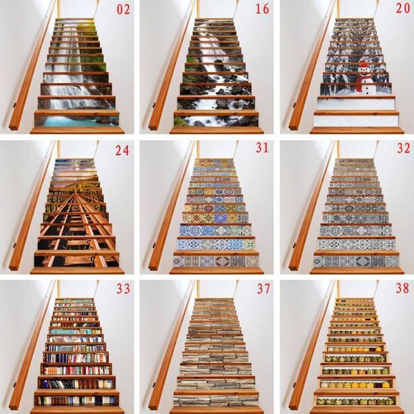 13 teile/satz 3D Treppen Riser Boden Aufkleber Wasserdicht Abnehmbare Selbstklebende DIY Treppe Aufkleber Wandbilder Wohnkultur 201106