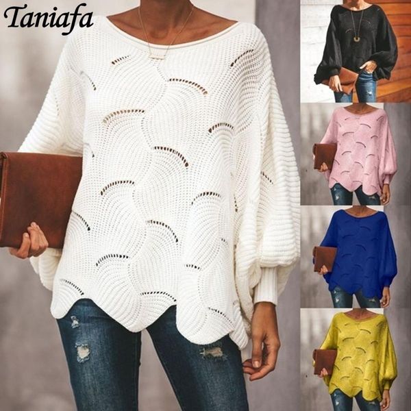 

women's sweaters 2021 fashion autumn and winter hollow chain link loose knit sweater bat plus size, White;black