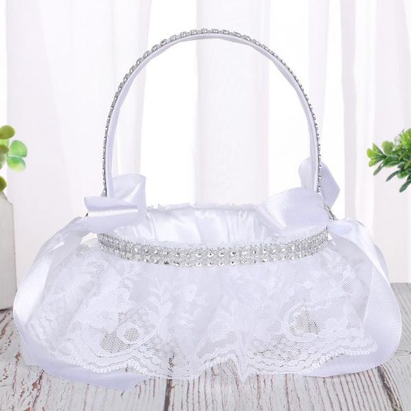 

1 x white bowknot satin flower confetti girl basket banquet engagement wedding1