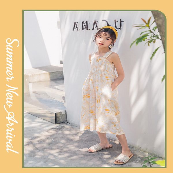 

2021 new summer teenagers girl jumpsuits sling floral hoilday pants cute style kids fashion clothes e22104, Red;yellow