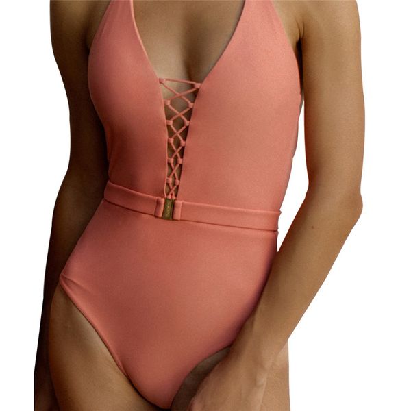 

uk women's swimwear monokini swimsuit one piece deep v-neck one-piece suits bandage belt buckle integrated bikini, White;black