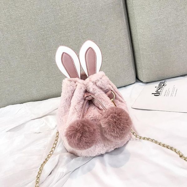 

девушка сумка новый плюшевый ведро мешок бахромой мяч волос висит женщина drawstring одного плеча crossbody сумки для женщин 2020