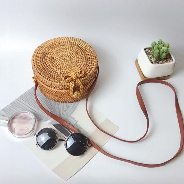 

2020 round retro rattan straw beach bag crossbody barrel-shaped handbag shoulder bag bolsa feminina#15