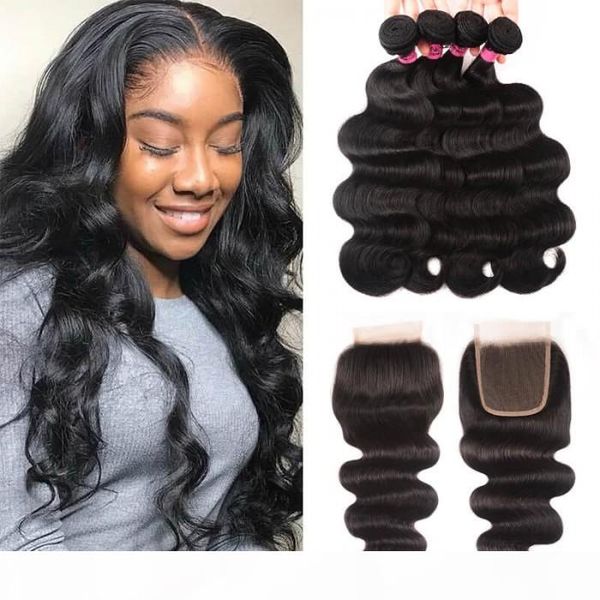 

tkwig company made pruvian body wave hair lace closure with 4ps hair bundles for black women, Black;brown