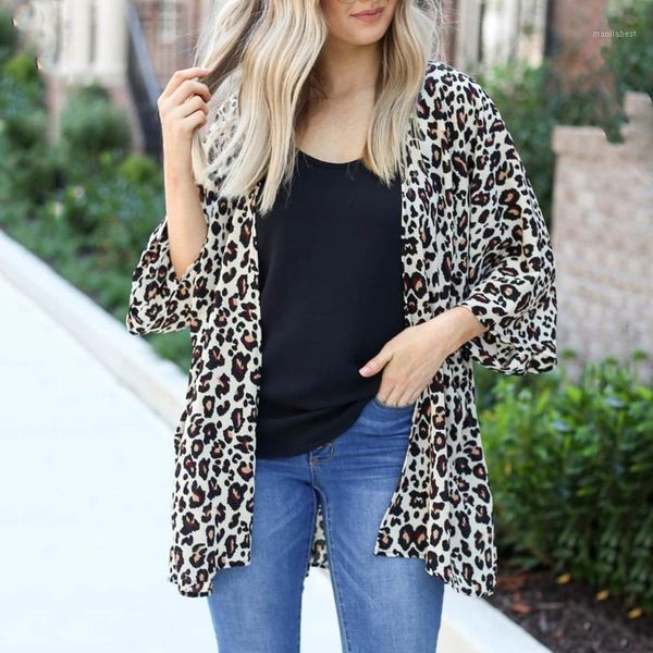 

summer cardigans women leopard print kimono cardigan female plus size long sleeve loose casual outwear trench coat fe41, Black;brown