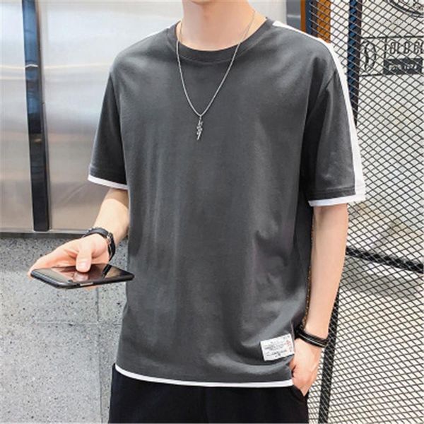 

t-shirt man round neck casual t-shirt fashion trend summer solid color tee short sleeve clothing designer male loose top, White;black
