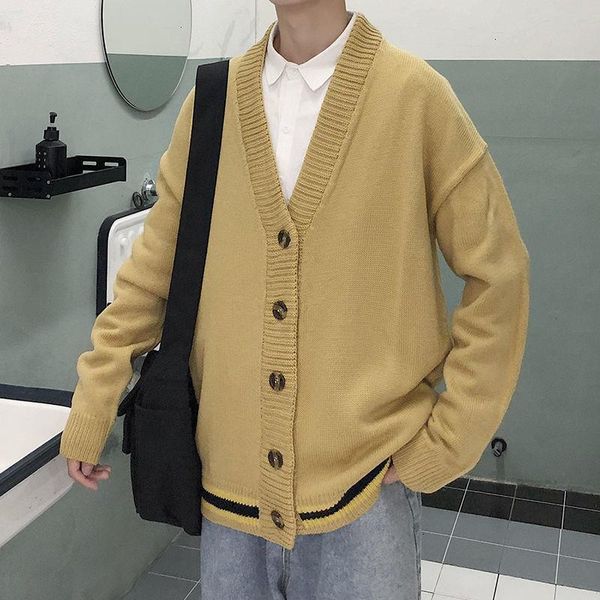 

pr autumn men knitted sweaters cardigan 2021 solid color korean men's casual women outwear sweater harajuku man, White;black