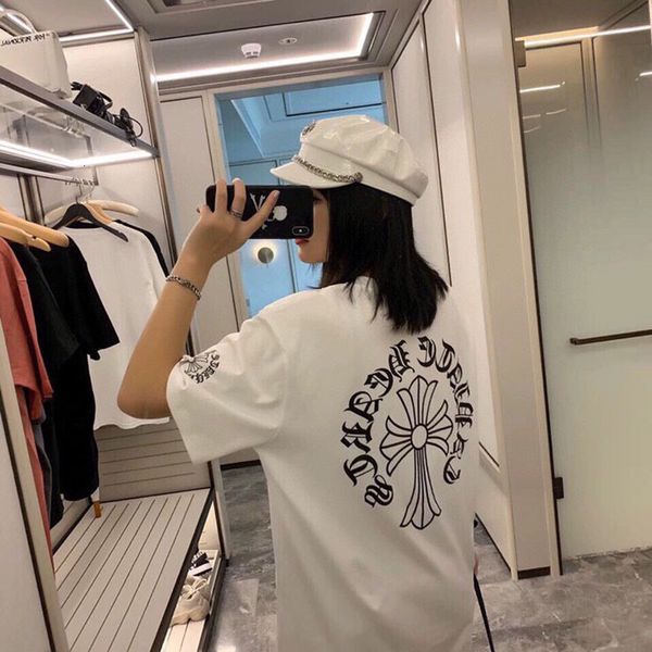 

2020 new fashion brand crosin short sleeve ch sanskrit neckline long cross arm print men's and women's t-shirt, Black