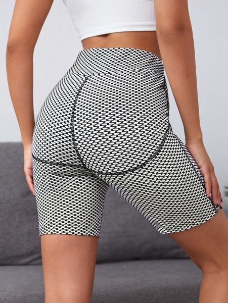 

allover print contrast stitching biker shorts s5l0#, Black