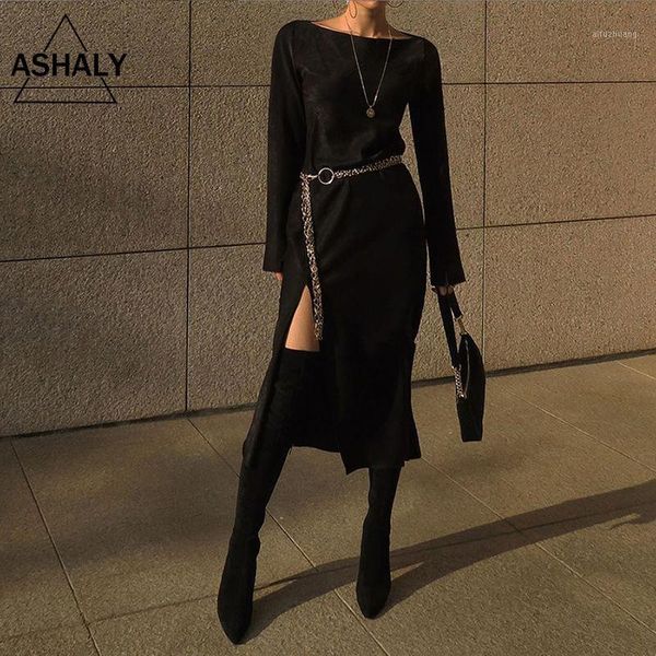 

autumn women dress long-sleeved round-neck winter dresses women design sense party dress streetwear1, Black;gray