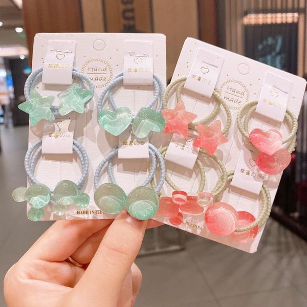 

hair accessories 8pcs/set scrunchies star elastic band kids for girls tie heart ring rope children's headwear1, Slivery;white