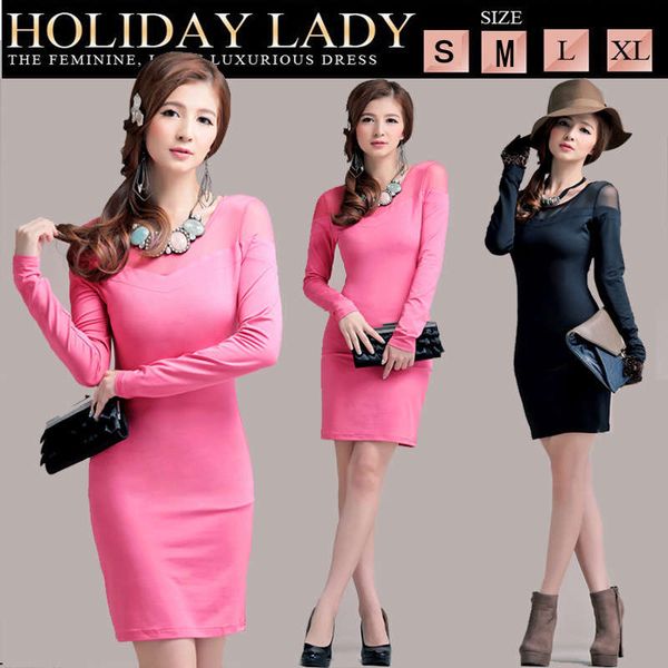 

2013 new stitching mesh slim fit buttock long sleeve dress 8003, Black;gray