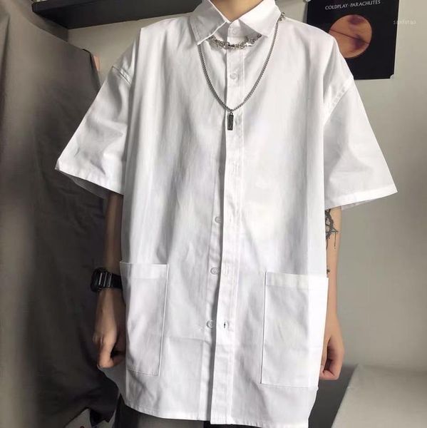 

2020 summer new youth popular men's korean version of ins solid color five-point sleeve shirt fashion casual shirt jacket1, White;black