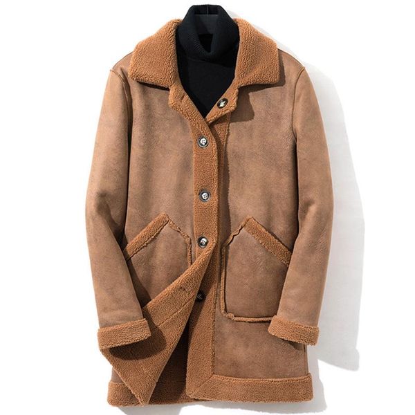 

2020 european style mens faux fur wind coat winter plus size 5xl shearling fur jacket men windbreaker oversized trench coat a862, Black