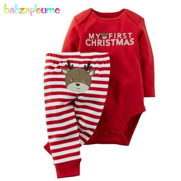 Babzapleume Baby Mädchen Jungen Weihnachten Kleidung Cartoon Nette Santa Claus Säuglingsspielanzug Body + Hosen Neugeborenen Kleidung Set LJ201223