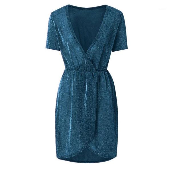 

v-neck irregular sequined nightclub short sleeve dress the latest fashion of 20201, Black;gray