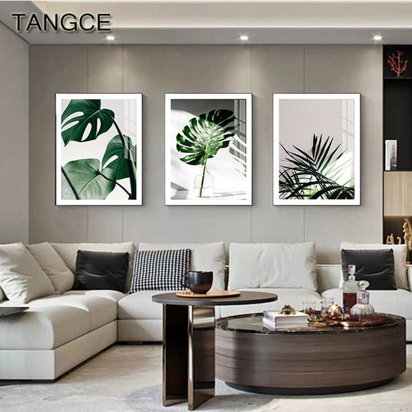 

nordic green plant leaves canvas painting fashion wall art picture for living room abstract decoration modern big poster print