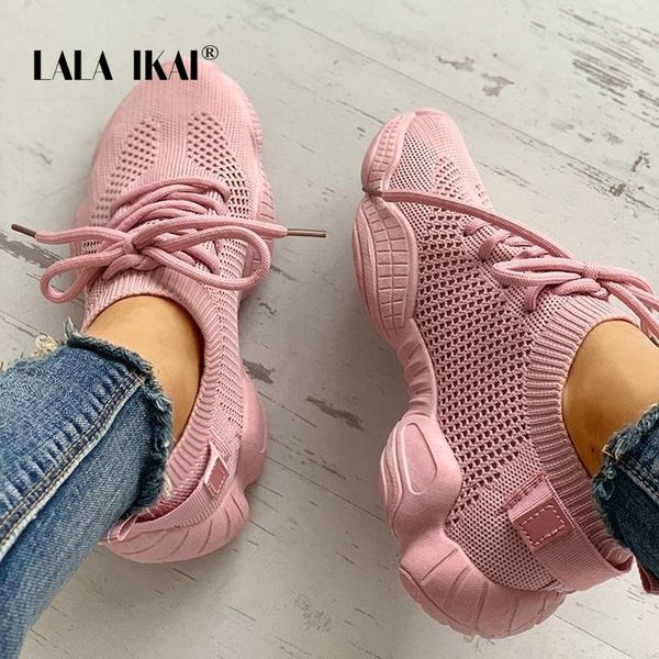 

lala ikai sneakers women spring breathable mesh shoes casual lace up vulcanize shoes female soft pink tenis shoes 014a3796-4 y200109, Black