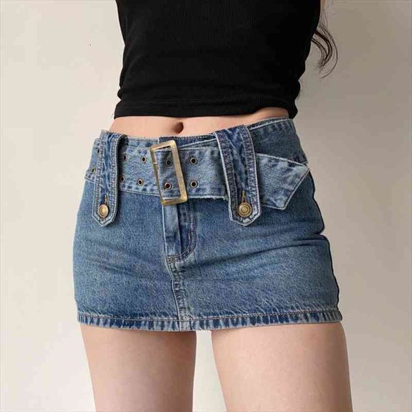 

wide belt denim miniskirt for women korean women short skirts pocket high waist boho safari style lu2n, Black