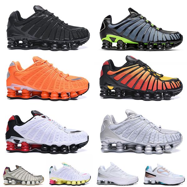 

new tl cushion shox shoes mens womens sports sneakers 301 triple black or r4 viotech racer blue vibrant tones sail red shox trainers, White;red