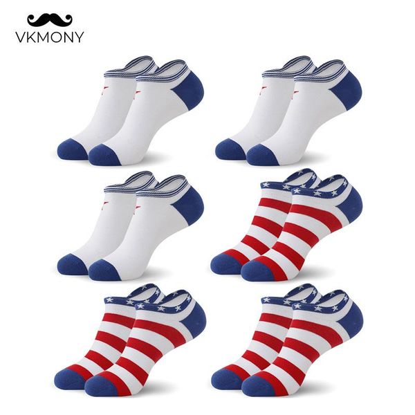 

men no-show socks cotton star&stripe pattern man socks 6pairs/lot (eu 39-46) (us 7.0-12.0) vkmony, Black